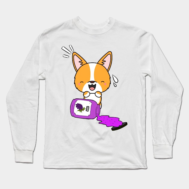 Naughty Corgi Spills a jar of grape jam! Long Sleeve T-Shirt by Pet Station